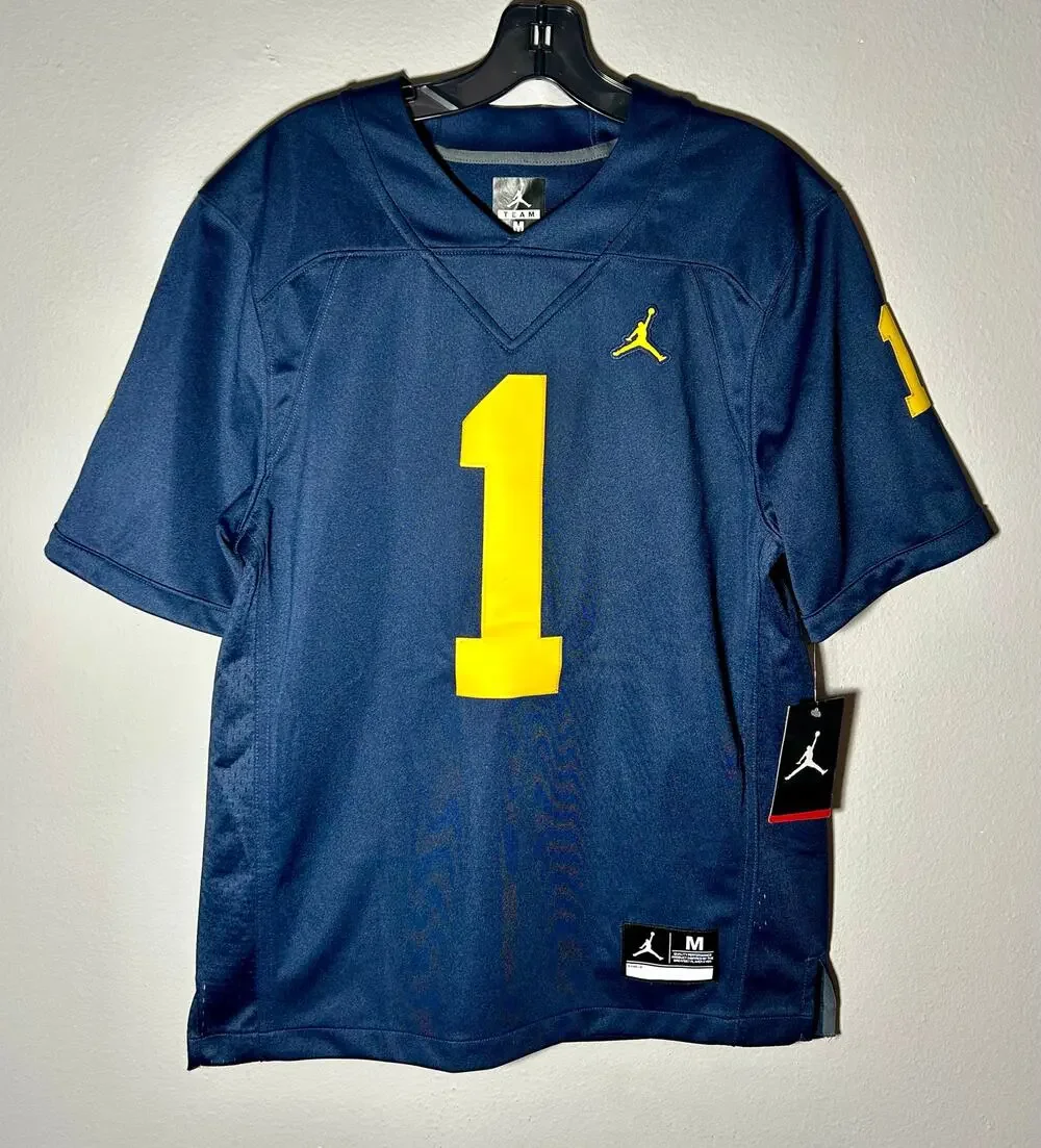 NWT Michigan Wolverines #1 NCAA Jordan Men’s Football Jersey Blue Stitched Sz M